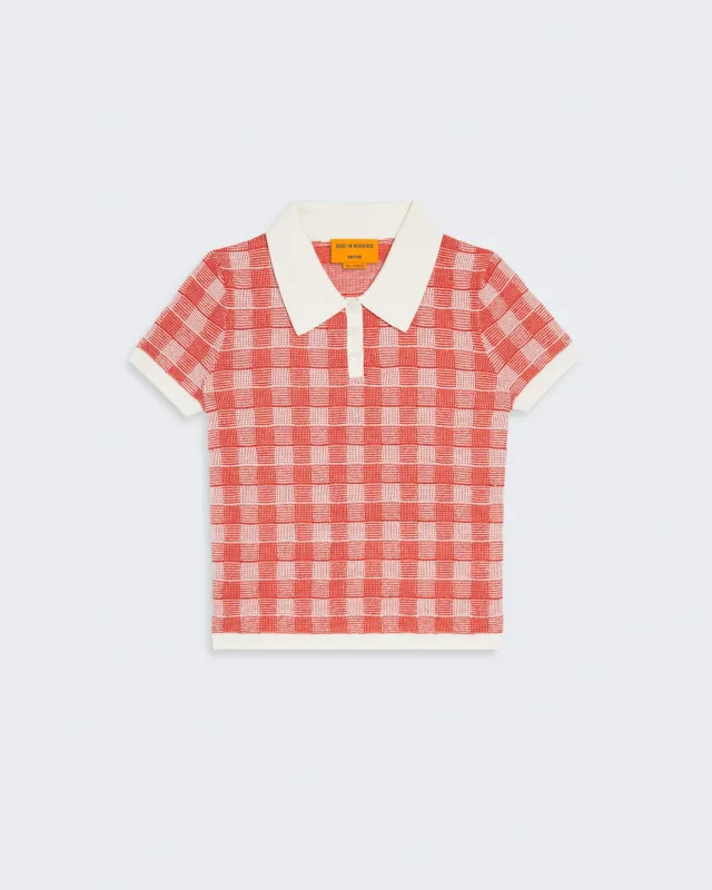 Gingham Shrunken Polo - Cherry Combo sold by Guest In Residence