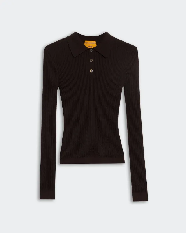 LS Shrunken Polo - Burnt Cocoa sold by Guest In Residence