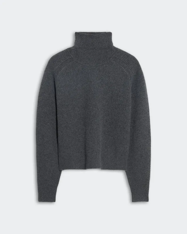 Cropped Rib Turtleneck - Charcoal sold by Guest In Residence