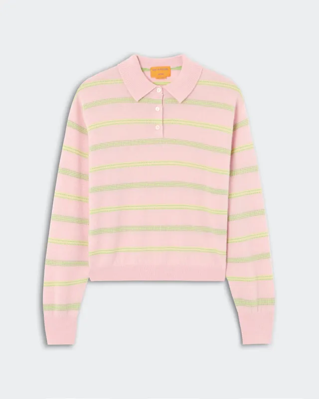 Collegiate Stripe Polo - Powder Pink Combo sold by Guest In Residence