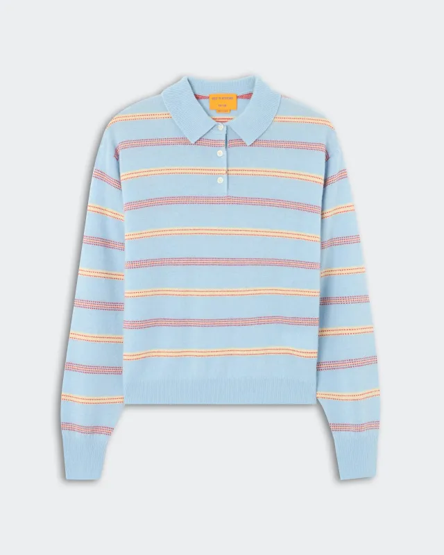 Collegiate Stripe Polo - Clear Sky Combo sold by Guest In Residence