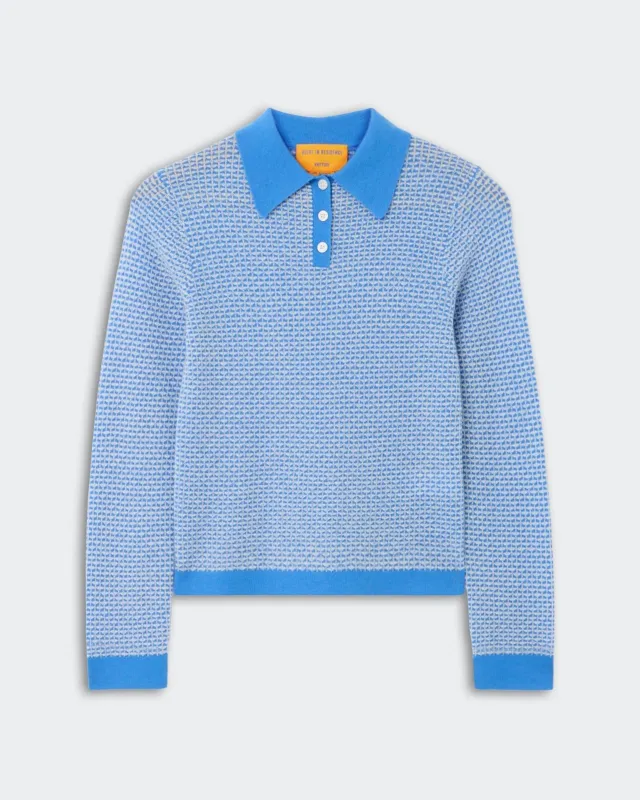 Pique L/S Shrunken Polo - Sail Combo sold by Guest In Residence