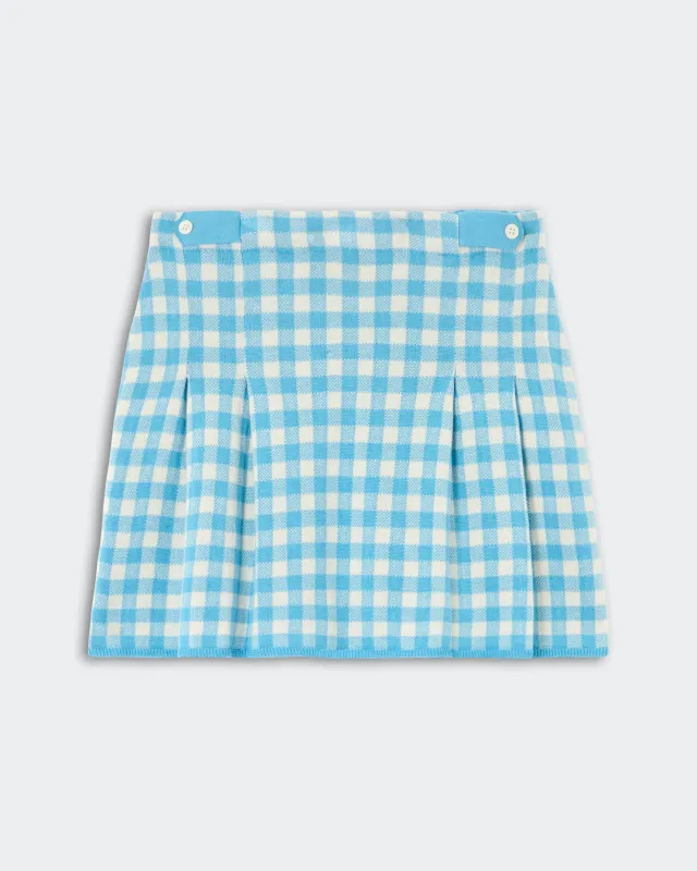 Gingham Pleated Skirt - Swimming Pool/Cream sold by Guest In Residence