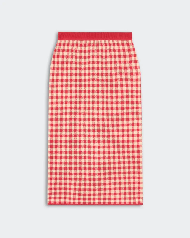 Gingham Long Skirt - Scarlet/Mist made by Guest In Residence