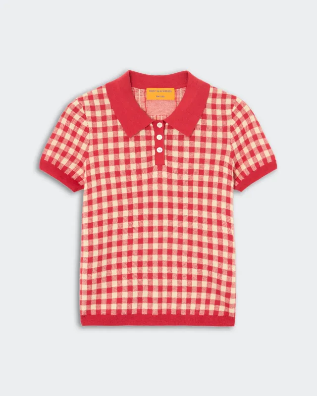 Gingham Shrunken Polo - Scarlet/Mist sold by Guest In Residence