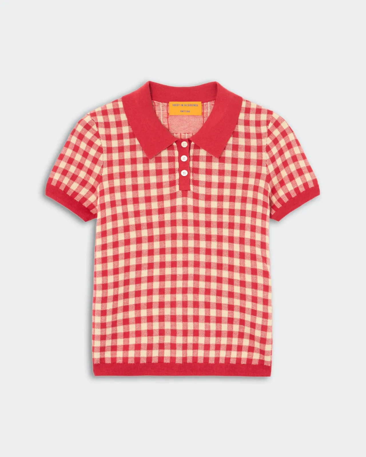 Gingham Shrunken Polo - Scarlet/Mist sold by Guest In Residence