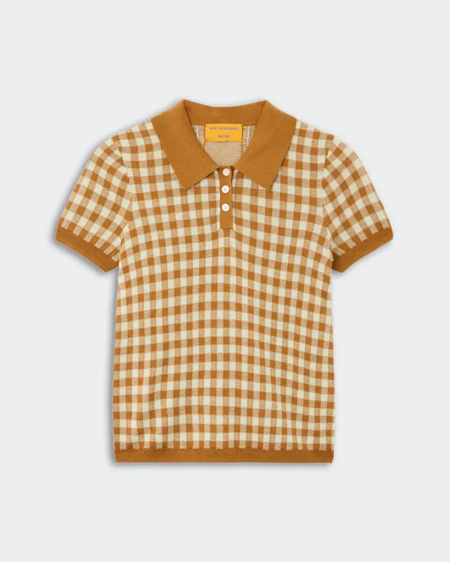 Gingham Shrunken Polo - Suede/Limewash sold by Guest In Residence