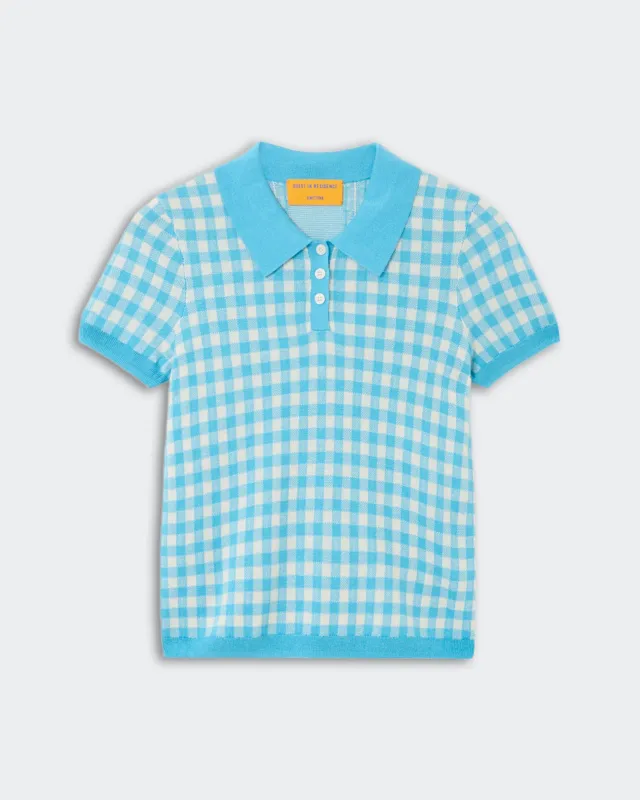 Gingham Shrunken Polo - Swimming Pool/Cream sold by Guest In Residence