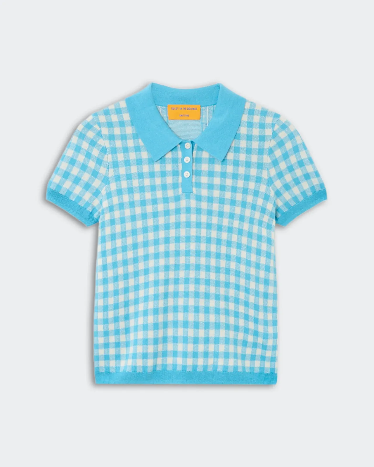 Gingham Shrunken Polo - Swimming Pool/Cream sold by Guest In Residence