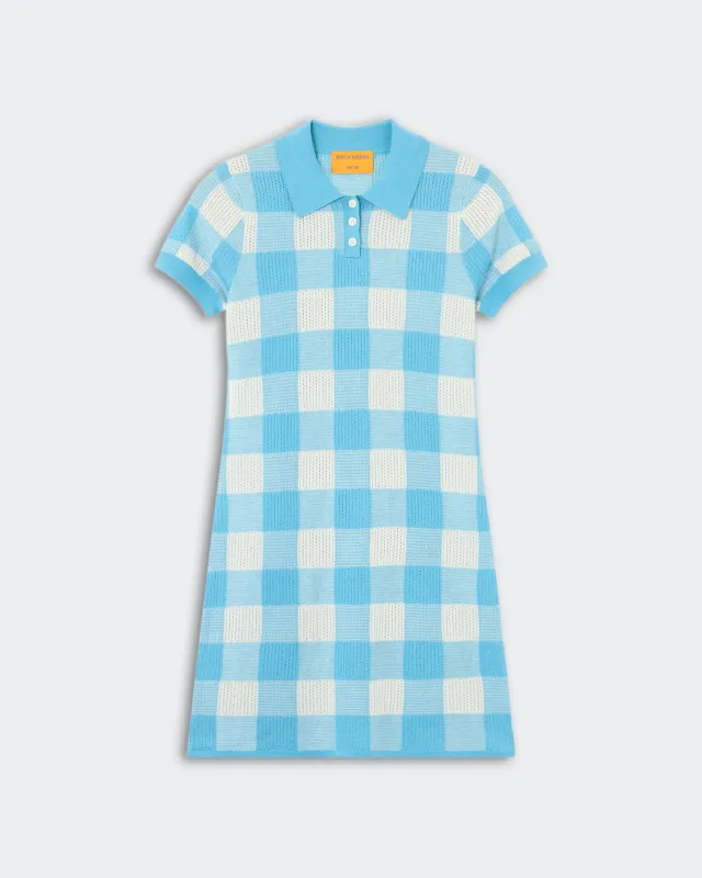 Gingham Polo Dress - Swimming Pool/Cream sold by Guest In Residence