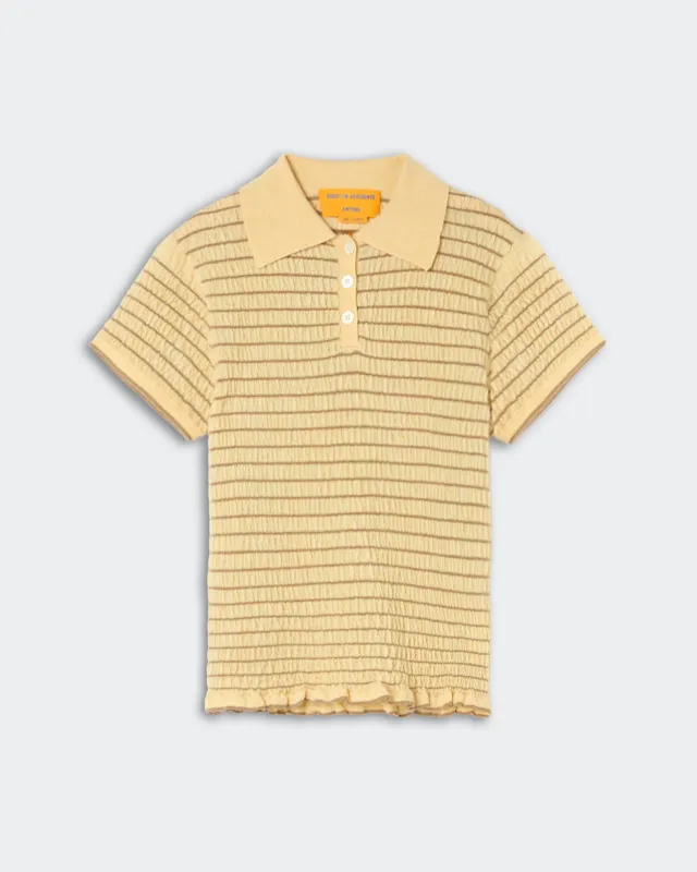 Smocked Shrunken Polo - Butter/Camel made by Guest In Residence