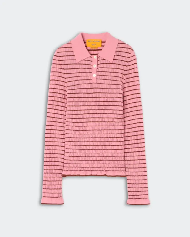 Smocked L/S Shrunken Polo - Sprinkle/Burnt Sienna made by Guest In Residence