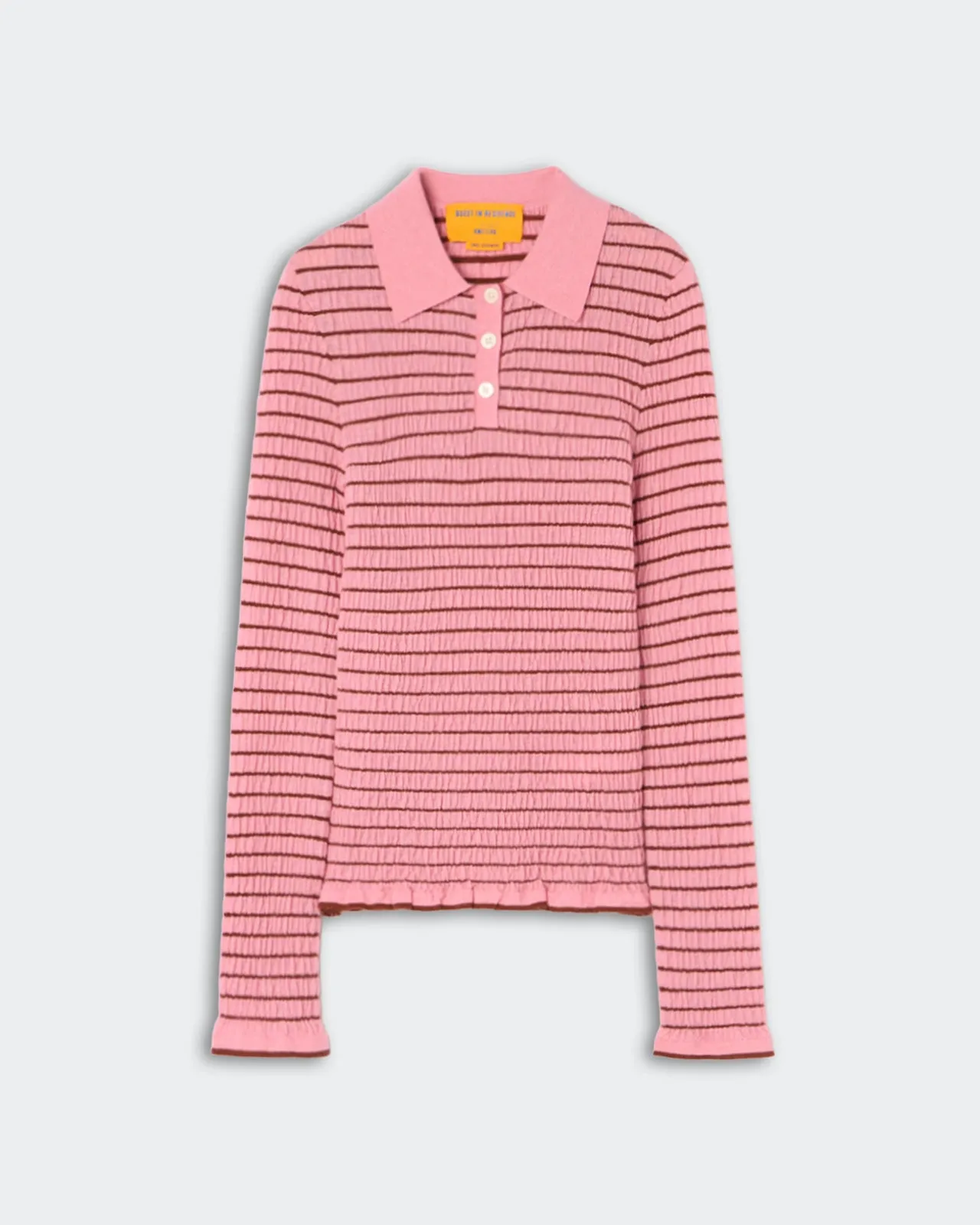 Smocked L/S Shrunken Polo - Sprinkle/Burnt Sienna sold by Guest In Residence