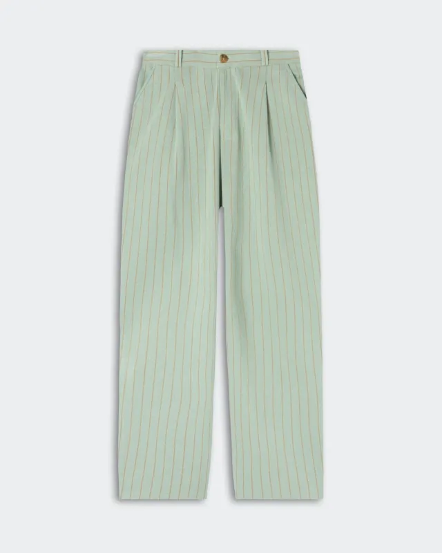 Pinstripe Carpenter Pant - Sage Brush/Camel made by Guest In Residence