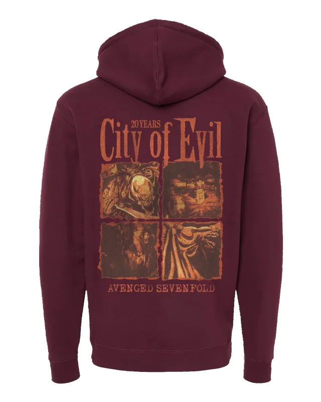 City of Evil - Maroon Heavyweight Hooded Pullover (COE 20th Anniversary) sold by A7X World