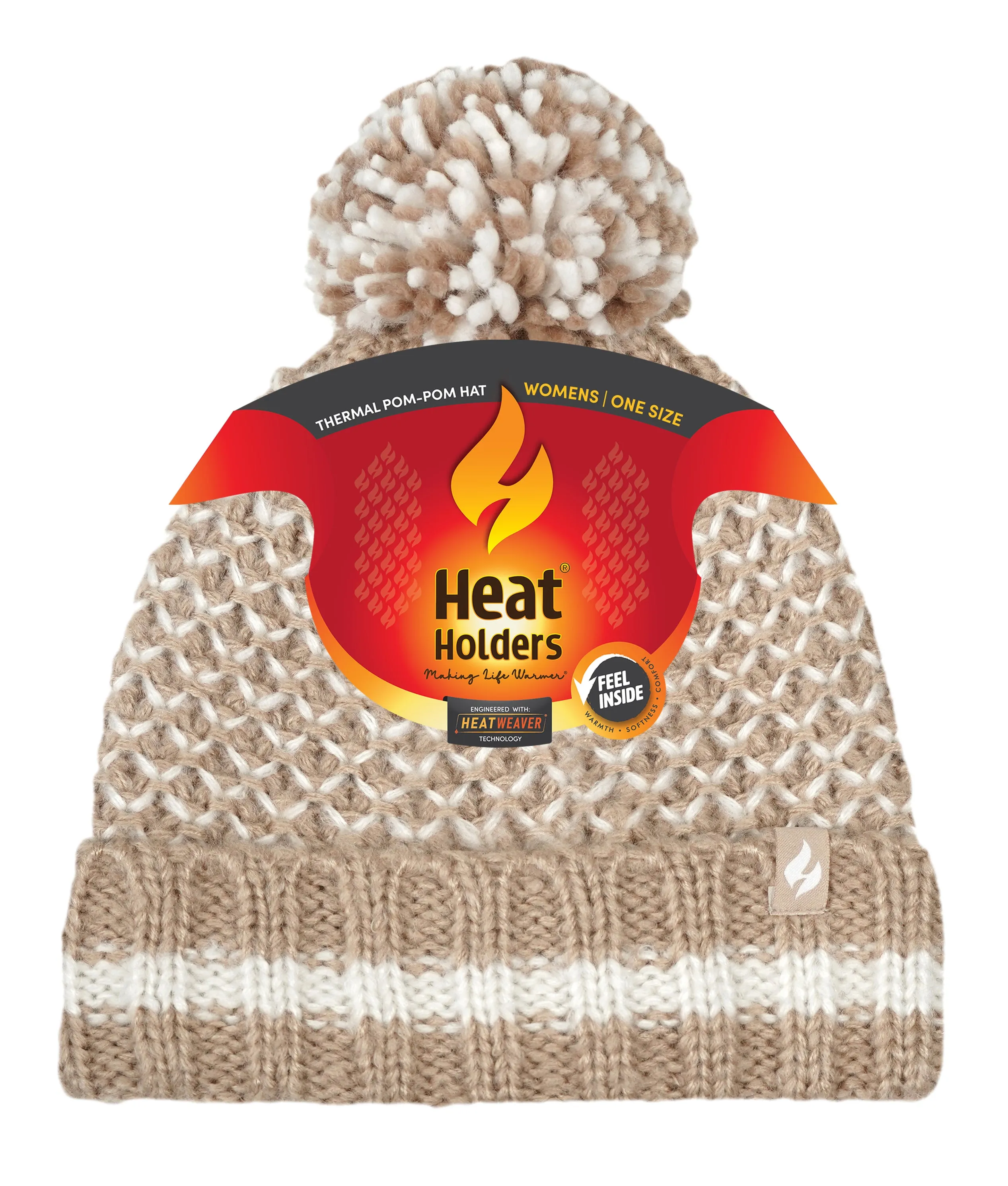 Women's Lyon Textured Knit Roll Up Hat With Pom Pom sold by Heat Holders