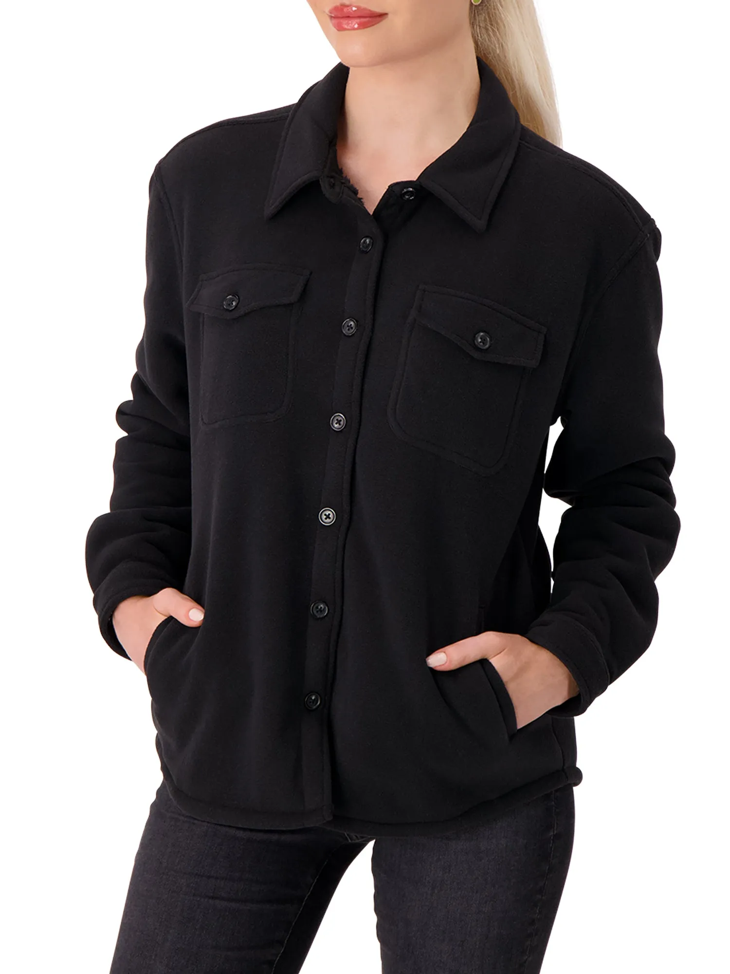 Women's Jacqueline Long Sleeve Solid Shirt Jacket sold by Heat Holders product image thumbnail 2