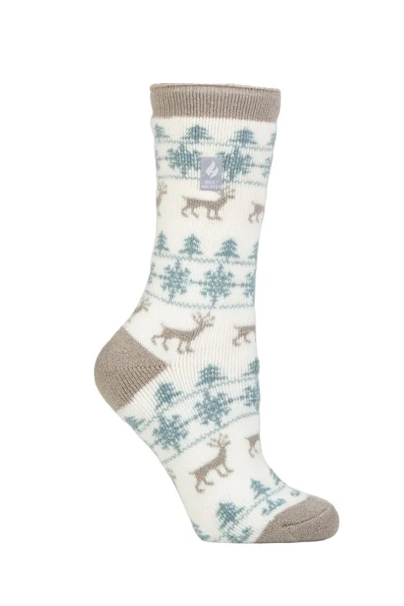 Women's Jade Holiday LITE® Deer Crew Socks sold by Heat Holders