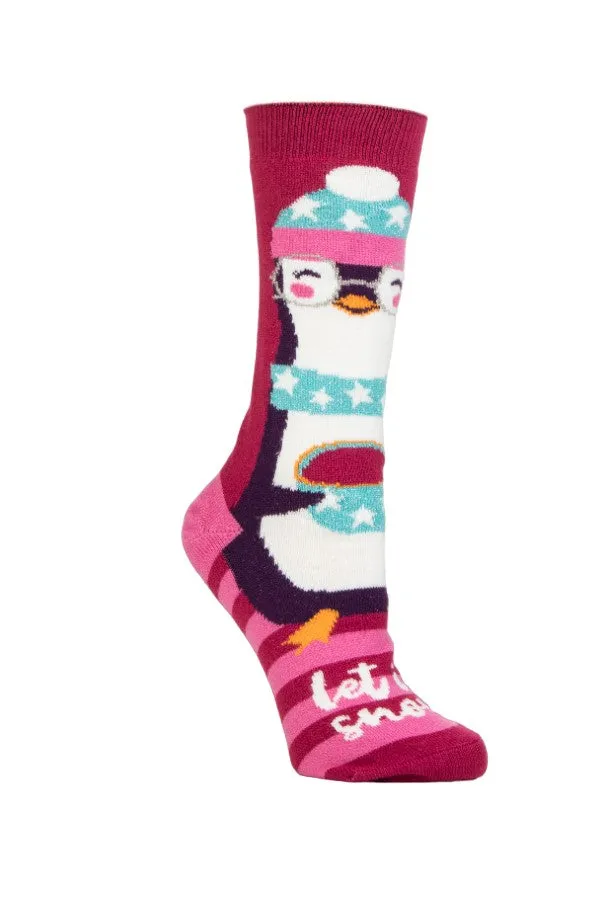 Women's Ellen Xmas ULTRA LITE® Penguin Crew Socks sold by Heat Holders