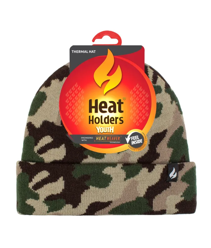 Boys Gavin Camouflage Knit Roll Up Hat sold by Heat Holders