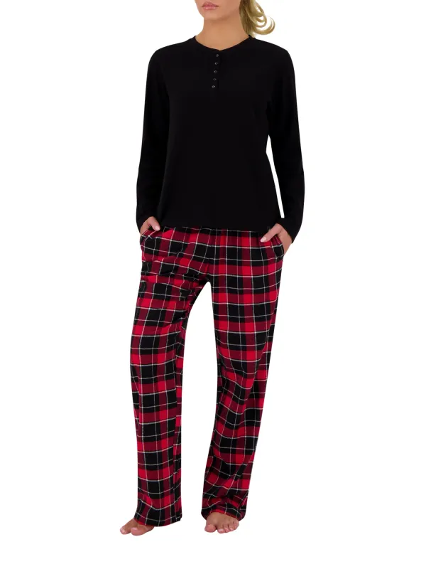 Felicity Waffle Top/Flannel Pants Pajama Set sold by Heat Holders