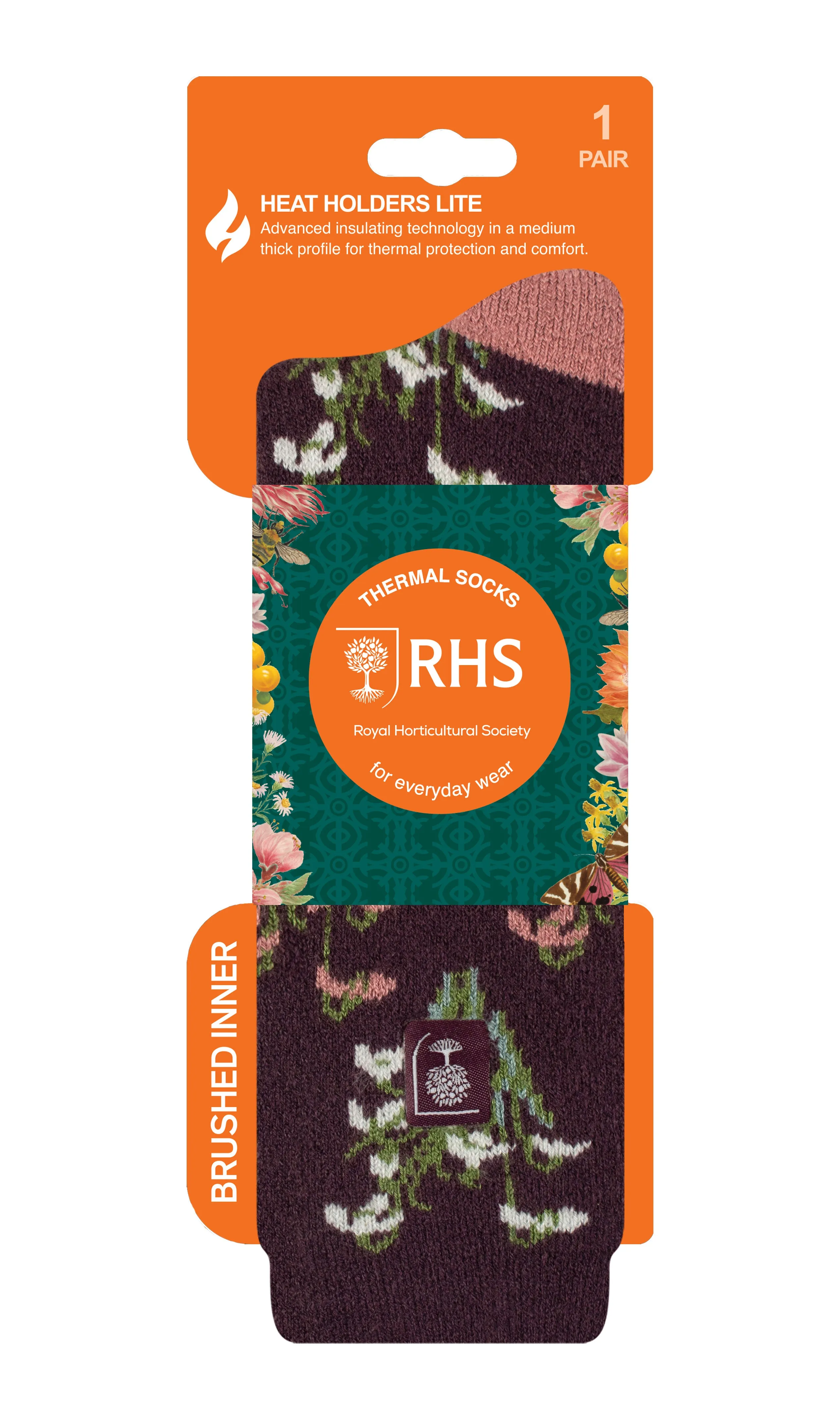 Women's Lite RHS Snowdrops Crew Sock Mulberry sold by Heat Holders product image thumbnail 2