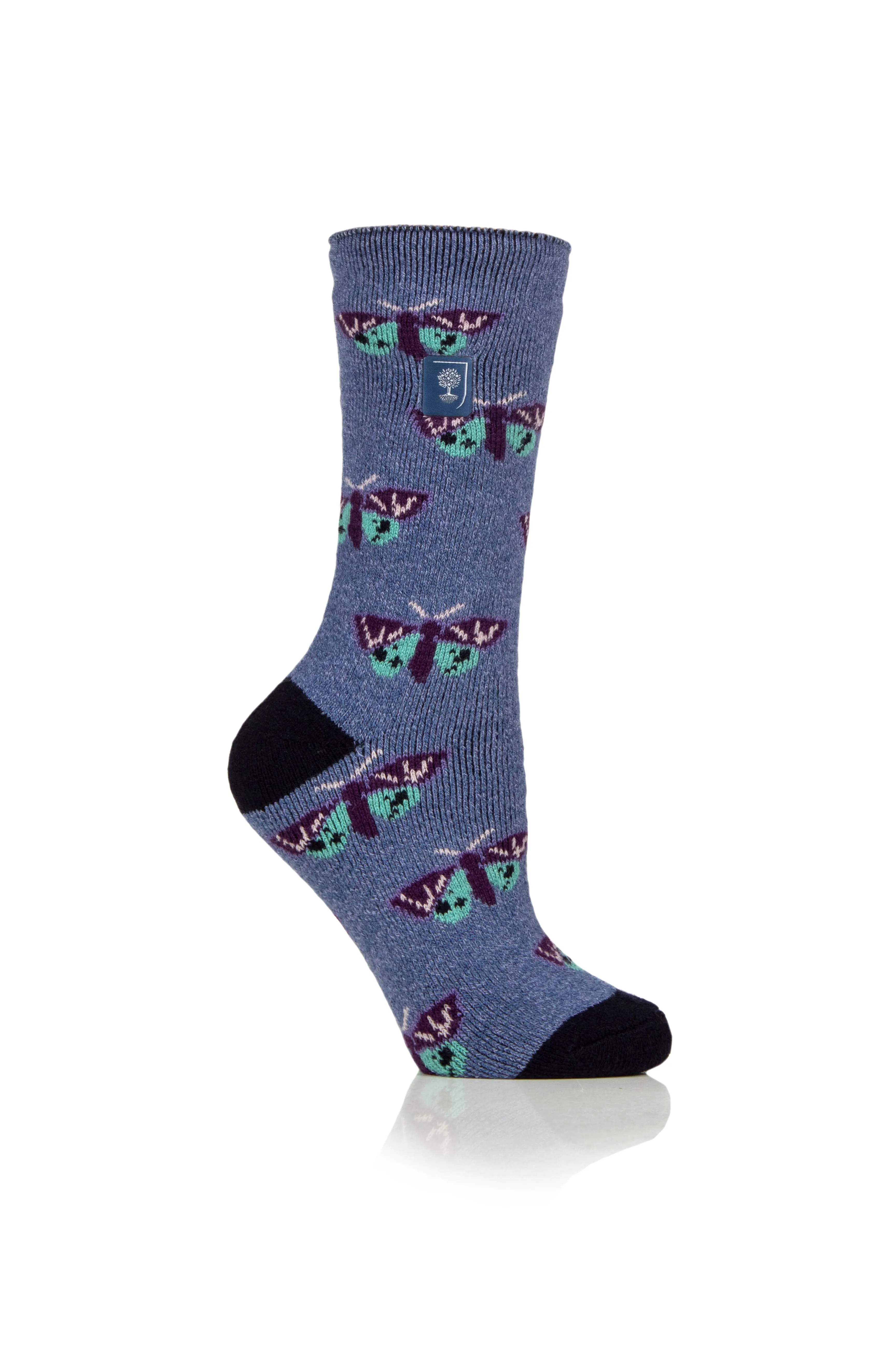 Women's Lite RHS Butterflies Crew Sock Denim sold by Heat Holders