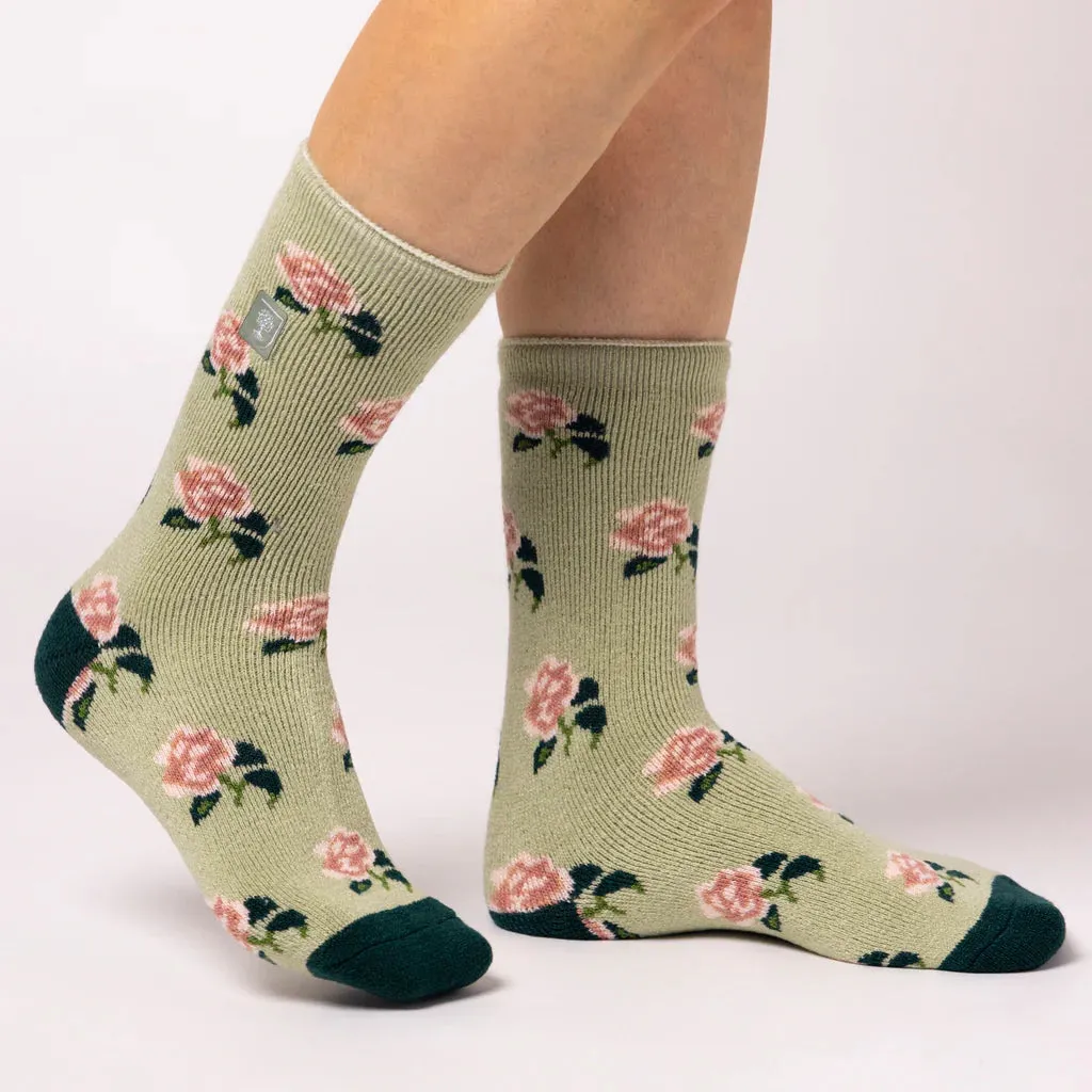 Women's Lite RHS Roses Crew Sock Sage sold by Heat Holders product image thumbnail 3