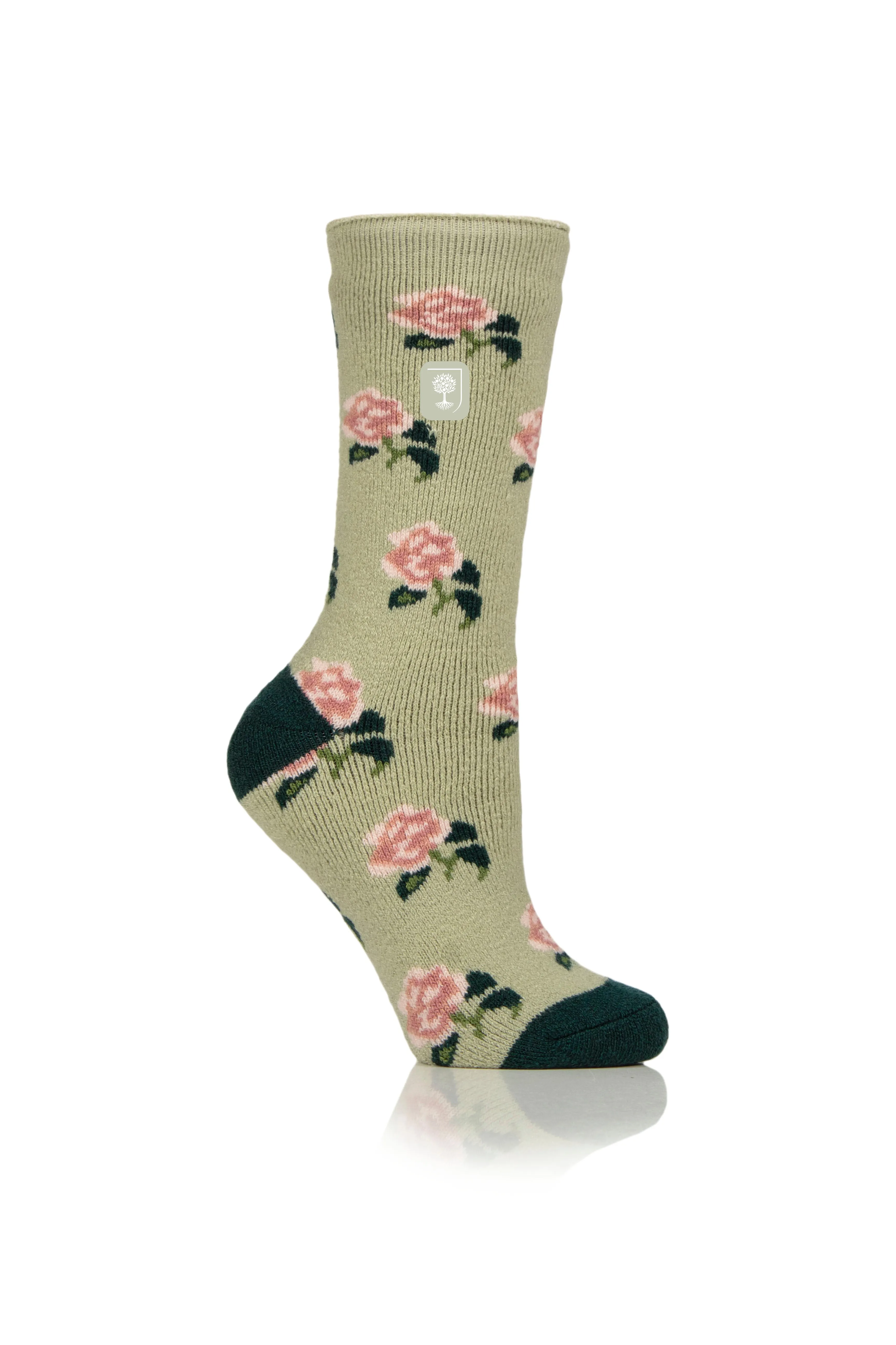 Women's Lite RHS Roses Crew Sock Sage sold by Heat Holders
