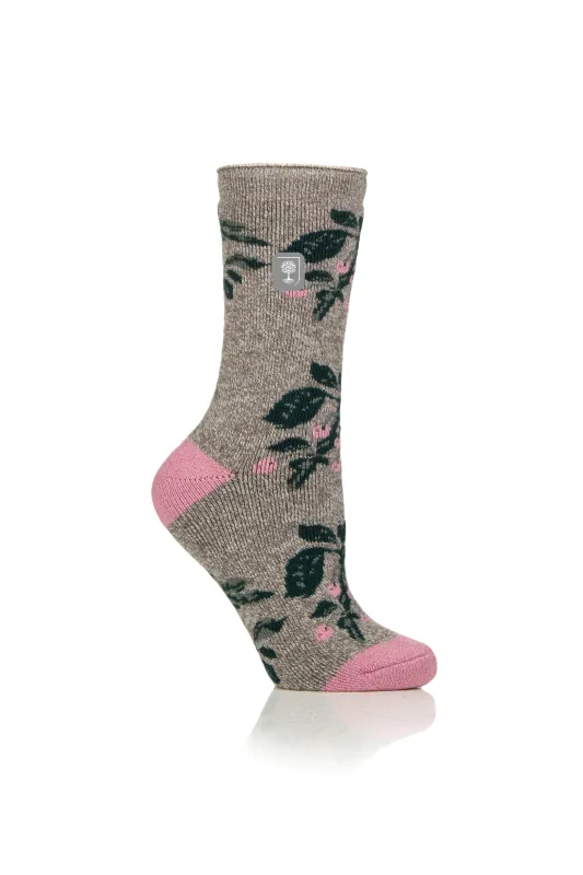 Women's Lite RHS Berries Crew Sock Grey made by Heat Holders