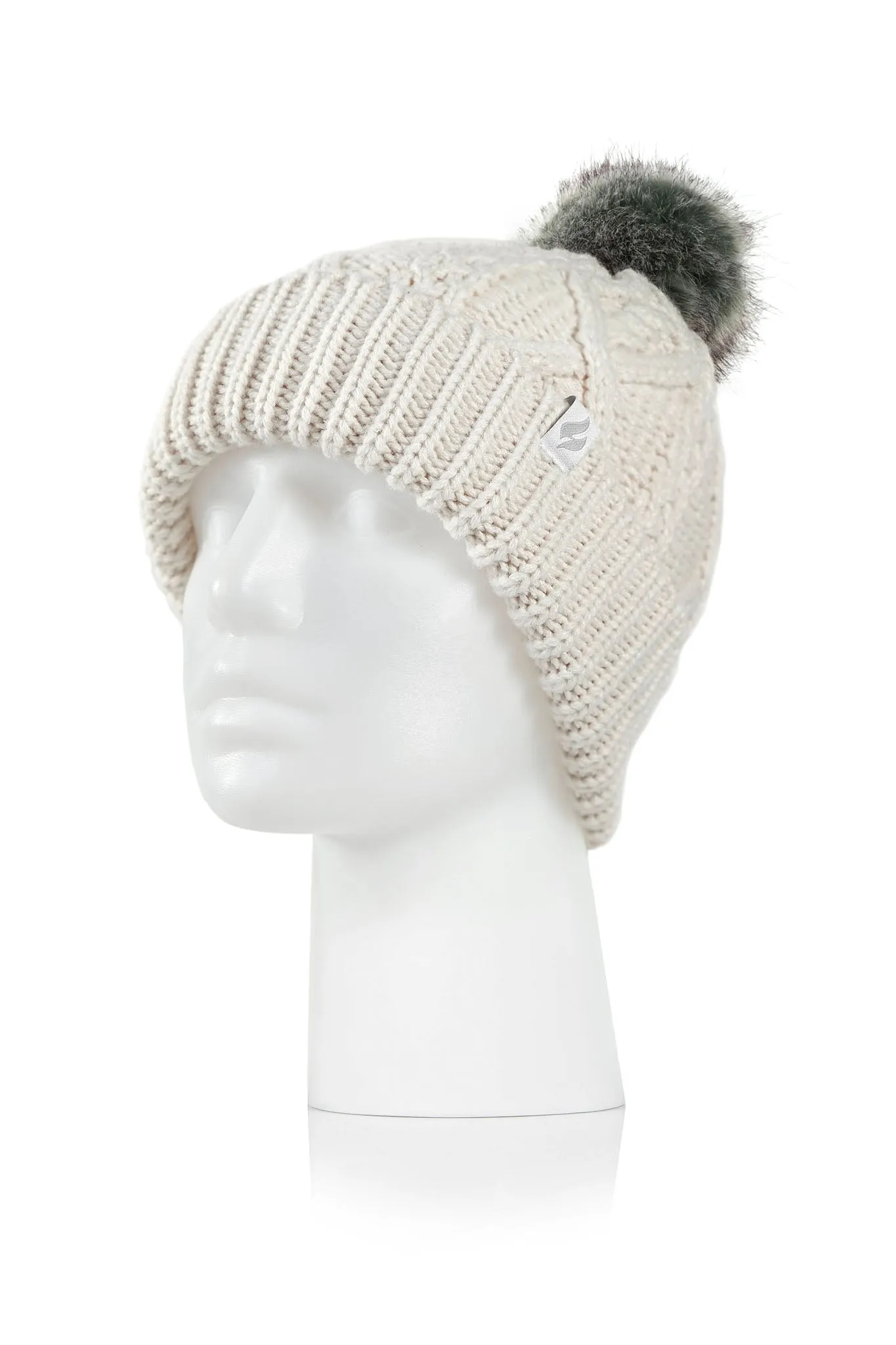 Women's Brina Solid Cable Knit Roll Up Hat with Pom-Pom sold by Heat Holders product image thumbnail 3