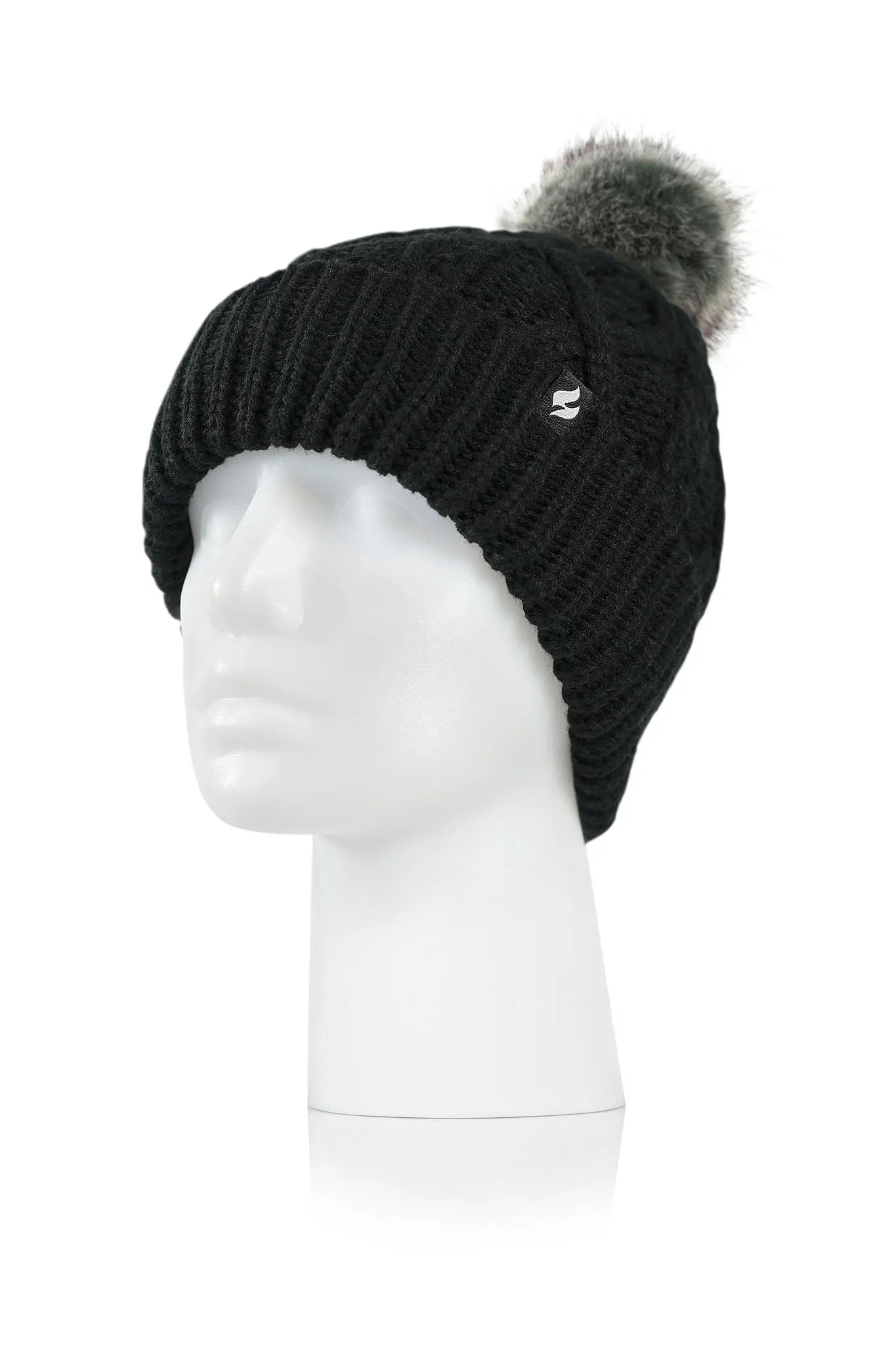 Women's Brina Solid Cable Knit Roll Up Hat with Pom-Pom sold by Heat Holders product image thumbnail 2
