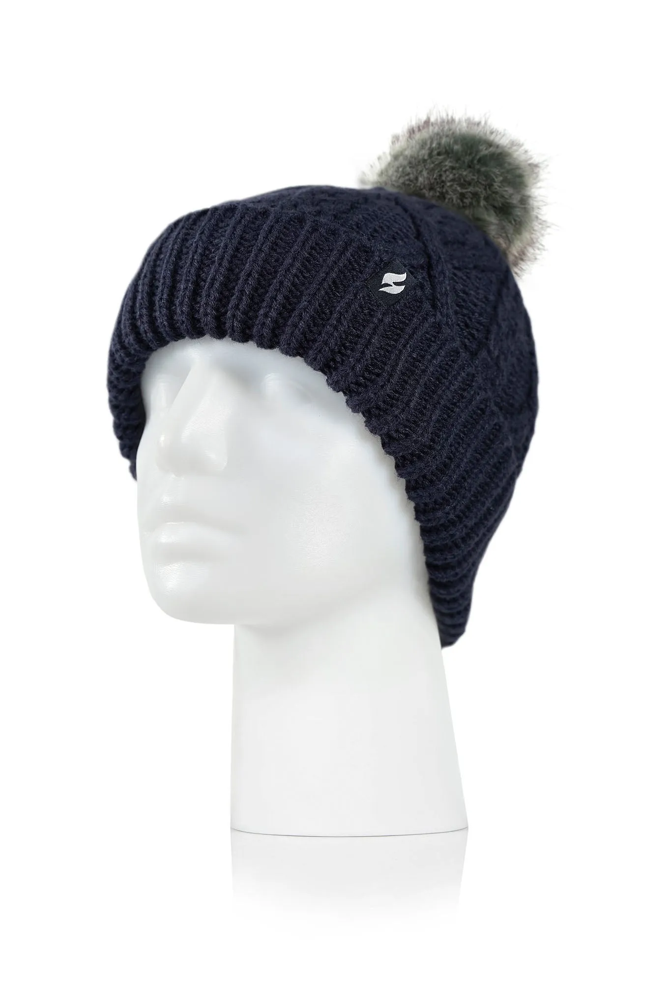 Women's Brina Solid Cable Knit Roll Up Hat with Pom-Pom sold by Heat Holders product image thumbnail 4