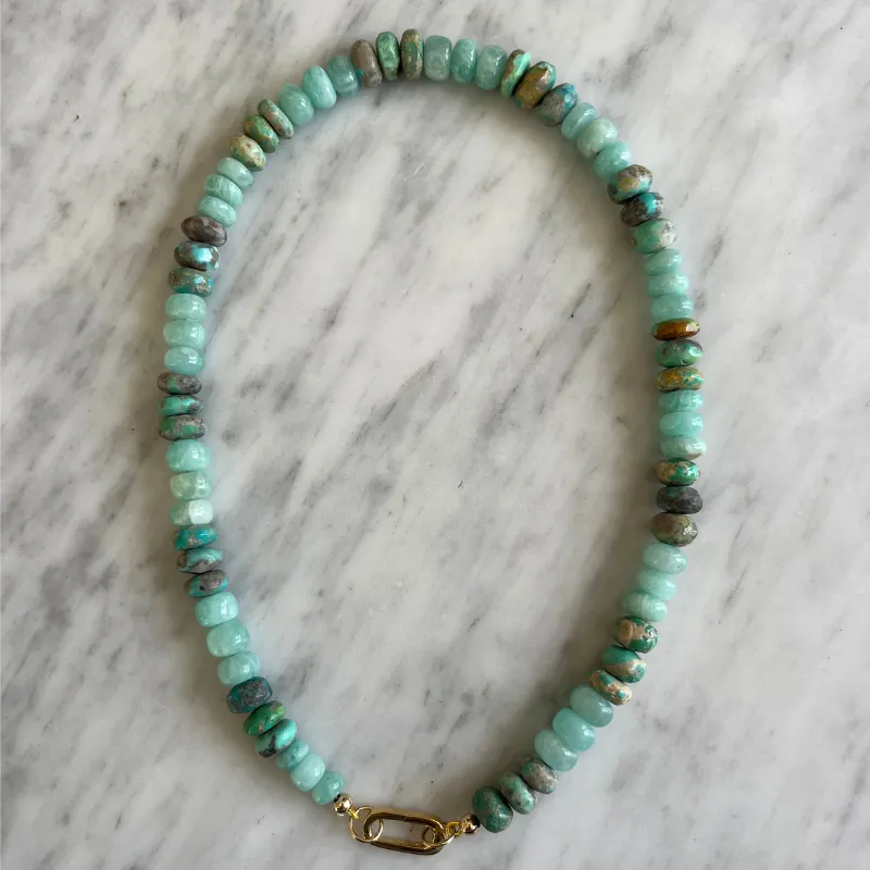 3x3 Amazonite & Natural Turquoise Gemstone Necklace sold by HART