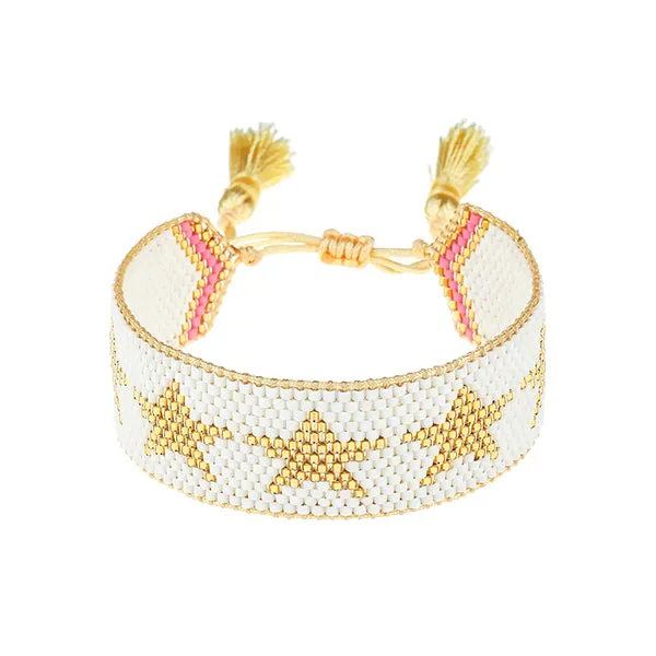 White with Gold Stars Beaded Bracelet sold by HART