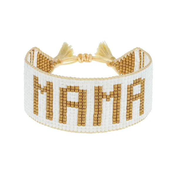 White & Gold MAMA Beaded Bracelet sold by HART