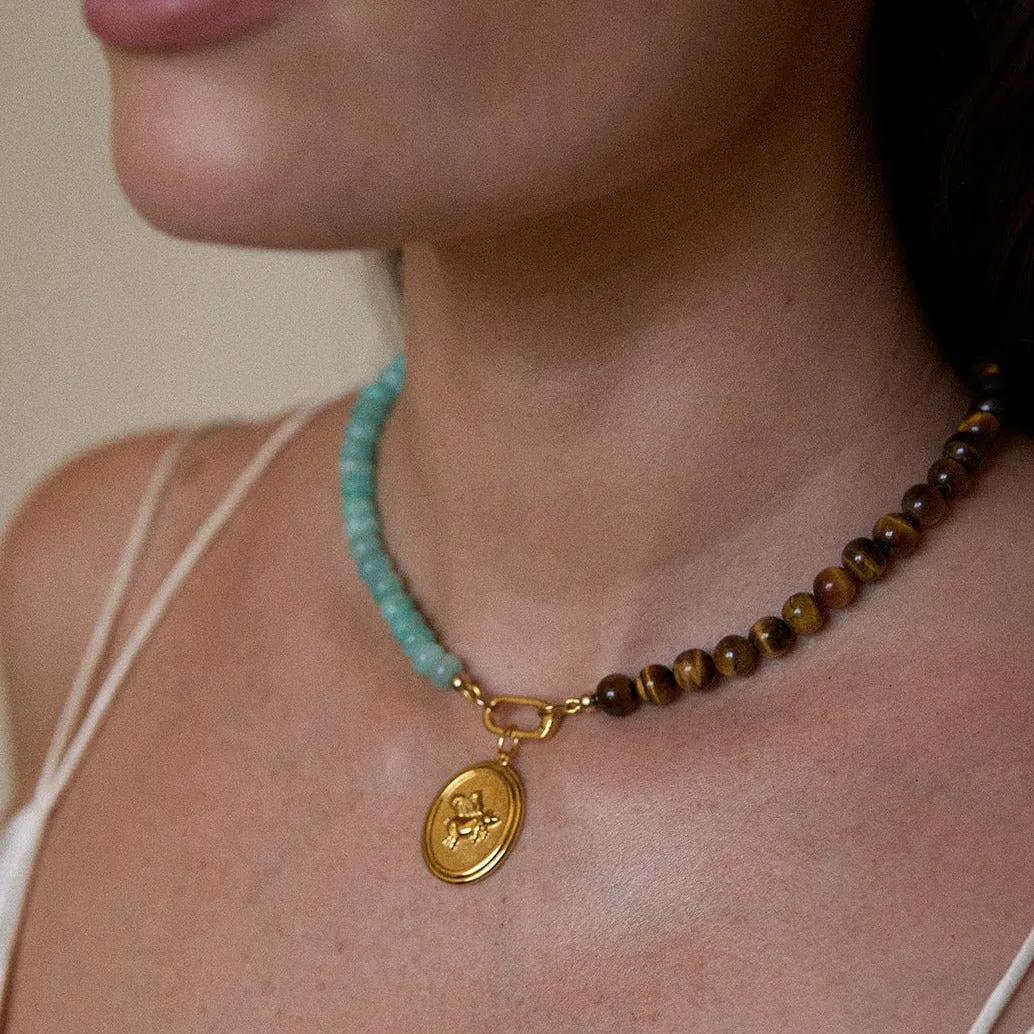 50/50 Tiger's Eye & Amazonite Gemstone Necklace sold by HART product image thumbnail 2