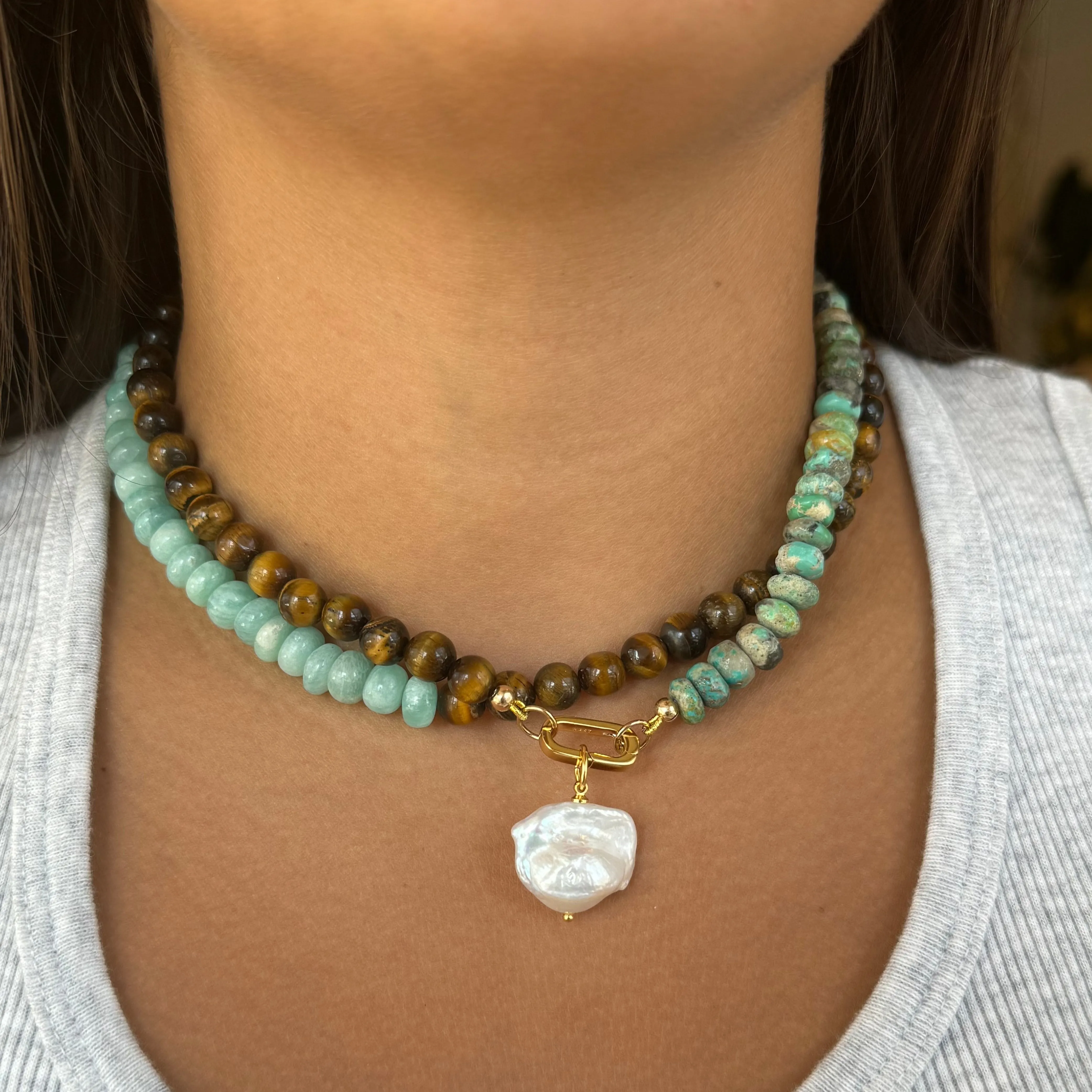 50/50 Tiger's Eye & Amazonite Gemstone Necklace sold by HART product image thumbnail 3
