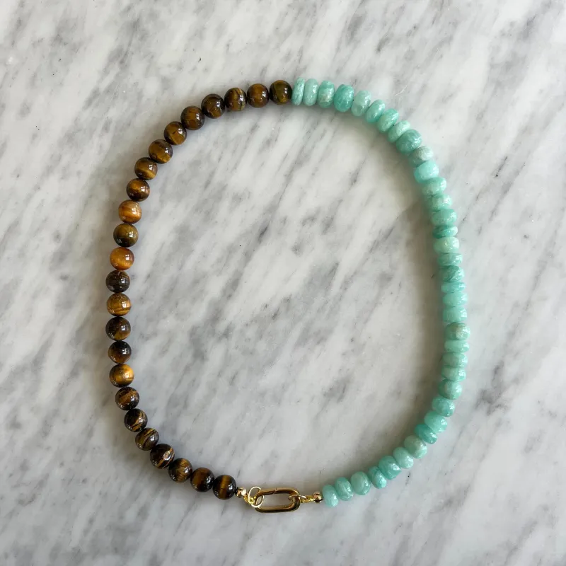 50/50 Tiger's Eye & Amazonite Gemstone Necklace sold by HART