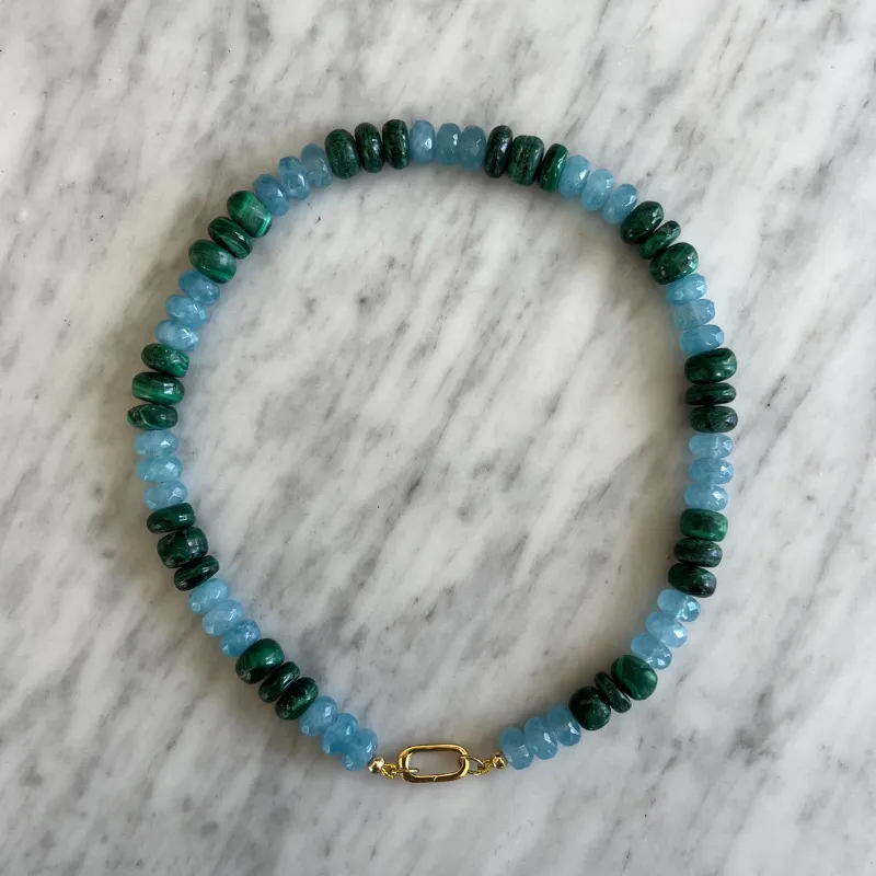 3x3 Malachite & Aquamarine Gemstone Necklace sold by HART