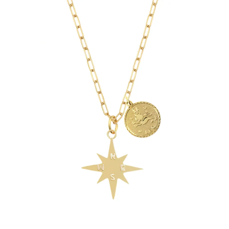 Personalized Star Compass Necklace with Zodiac Charm sold by HART