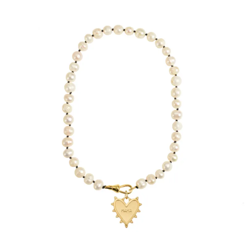 Pearl Necklace with Radiant MAMA Heart Charm sold by HART
