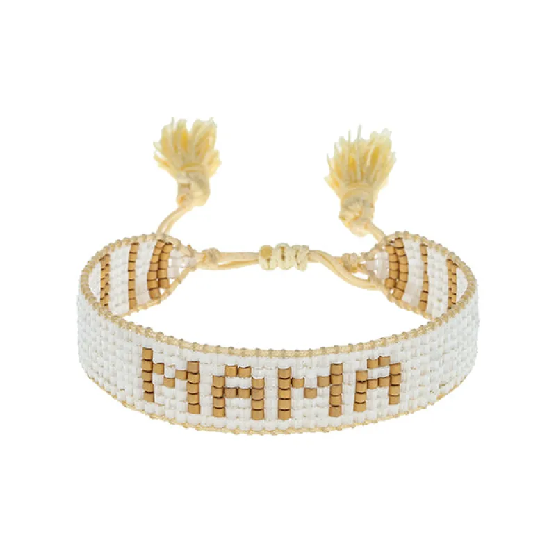 Small White & Gold MAMA  Beaded Bracelet sold by HART