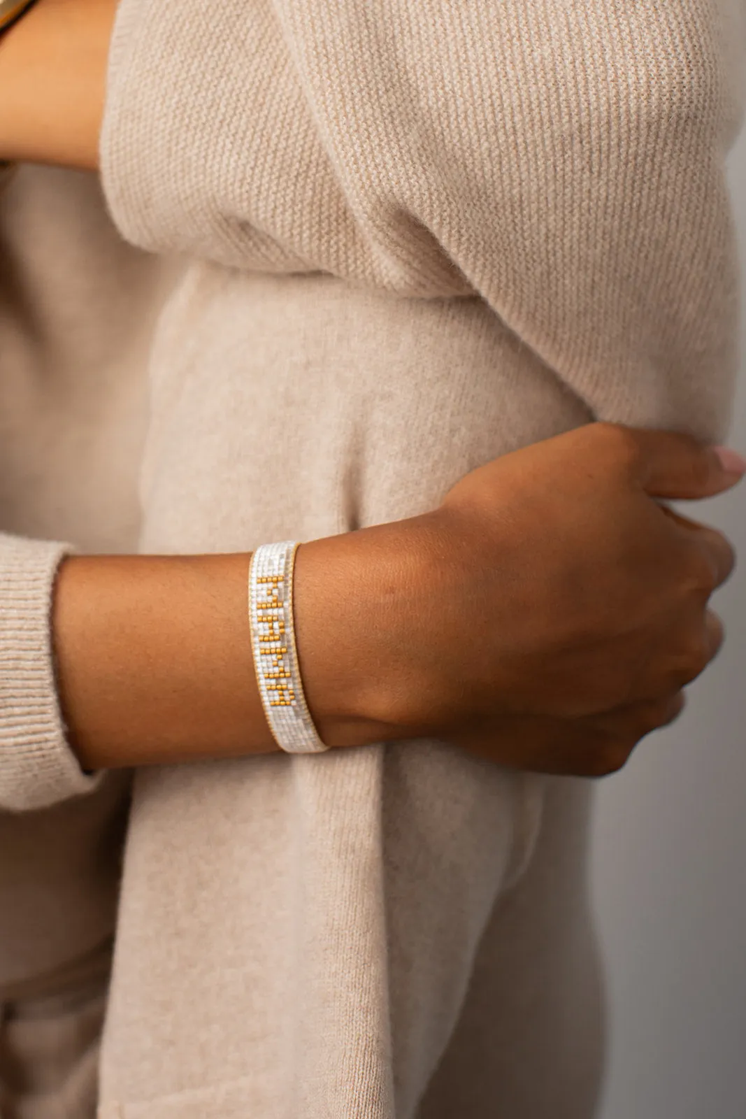 Small White & Gold MAMA Beaded Bracelet sold by HART product image thumbnail 5