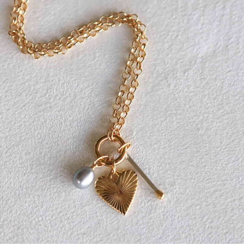 Percy Clip Necklace: Divine Spark Matchstick, Ribbed Heart of Gold, Cloud Pearl sold by HART product image thumbnail 2