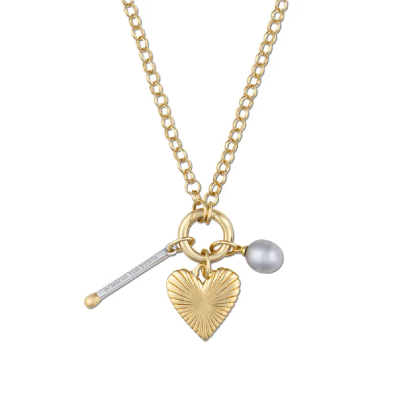 Percy Clip Necklace: Divine Spark Matchstick, Ribbed Heart of Gold, Cloud Pearl sold by HART