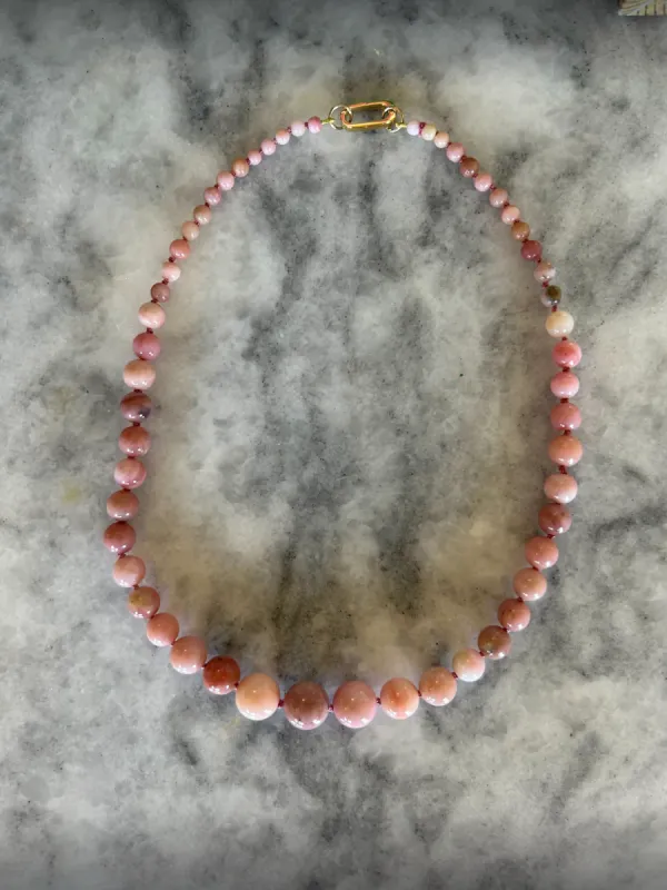 Graduated Gumball Pink Opal Knotted Gemstone Necklace sold by HART