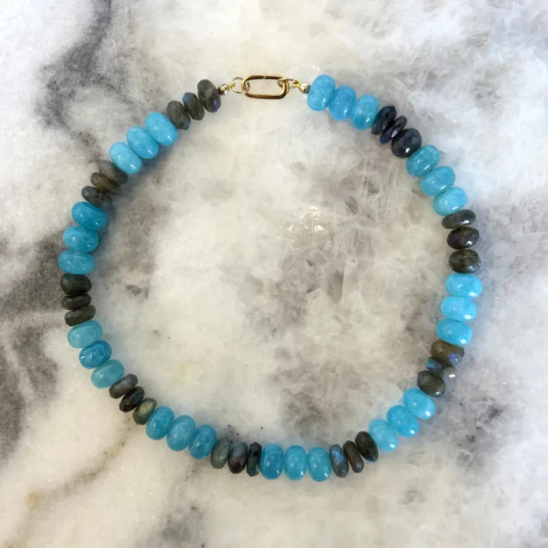 3x3 Labradorite and Aquamarine Gemstone Necklace sold by HART