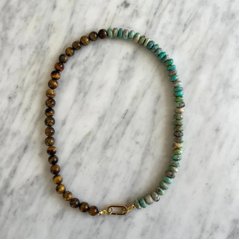 50/50 Tiger's Eye & Natural Turquoise Gemstone Necklace sold by HART