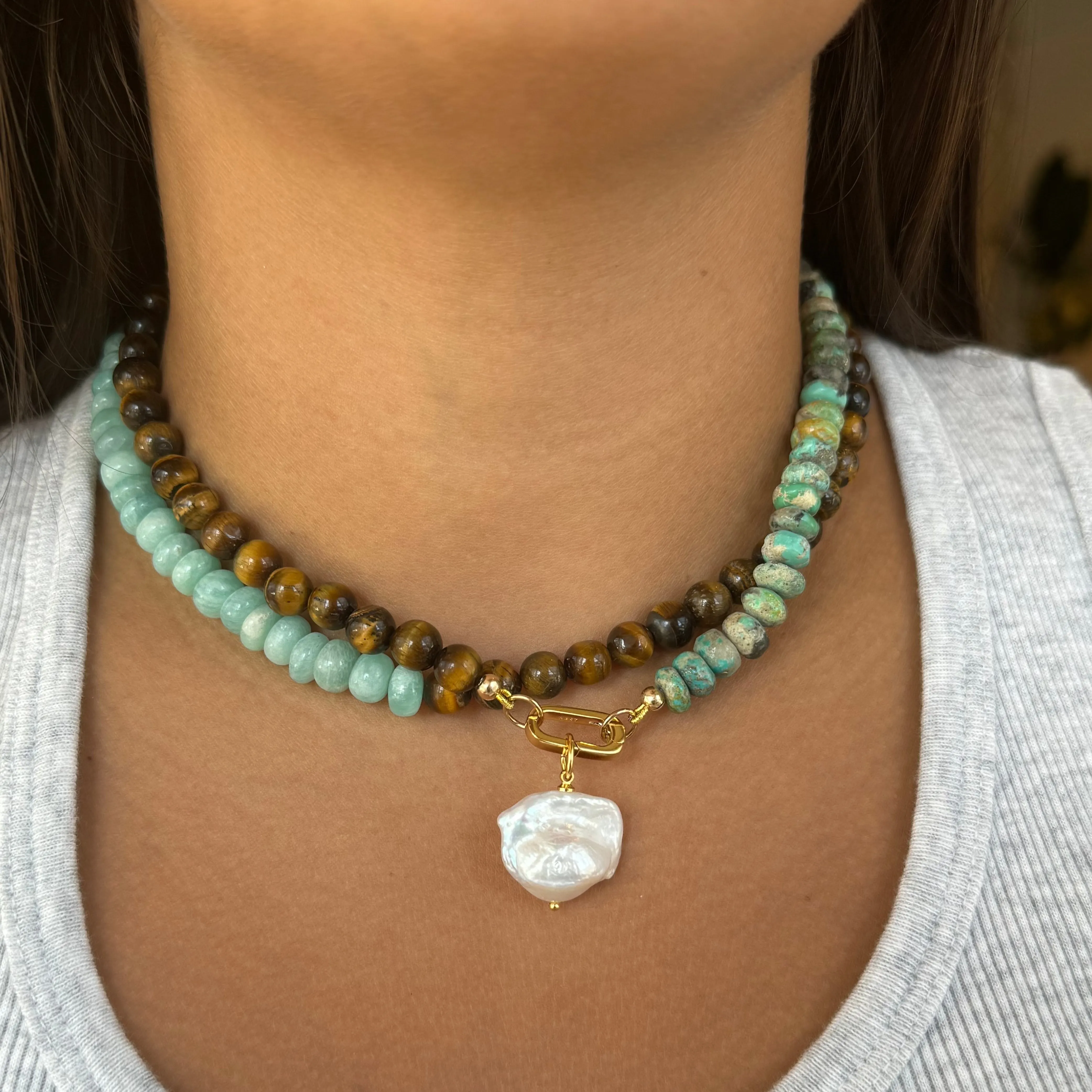 50/50 Tiger's Eye & Natural Turquoise Gemstone Necklace sold by HART product image thumbnail 2